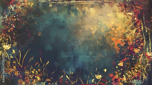 Abstract Floral Grunge Background with Colorful Splatter.