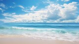Tropical beach panorama as summer landscape with beach swing or hammock and white sand and calm sea for beach banner.