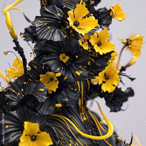 Abstract fluid blending form in black and yellow