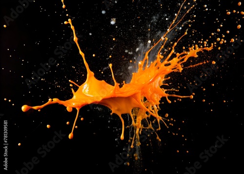 Black background. Splashes of orange paint on a black background. Orange paint, drops. Good quality image