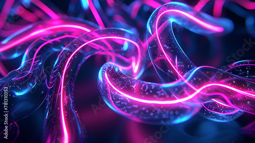 3d render, abstract violet yellow neon background, unfocused curvy glowing lines and bokeh lights, colorful fantastic wallpaper photo