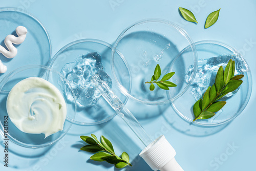 Gel sample and green leaves in petri dish