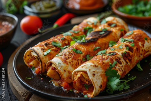 Mexican food - enmoladas on wood background  menu shot