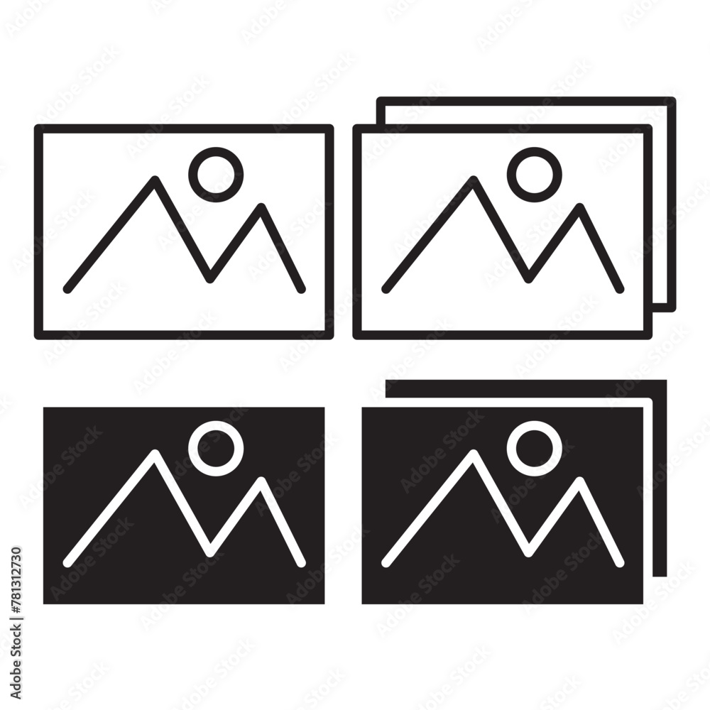 gallery icon vector, silhouette of an image, Photo album icon, Picture icons set in filled, thin line, outline and stroke style. Used in web , templates . Isolated on white background in eps 10. gallery icon vector, silhouette of an image, Photo album icon, Picture icons set in filled, thin line, outline and stroke style. Used in web , templates . Isolated on white background in eps 10.