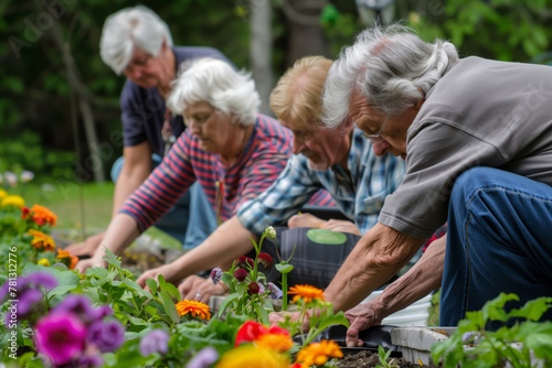 Gardening project, where seniors cultivate vibrant flower beds and vegetable patches together