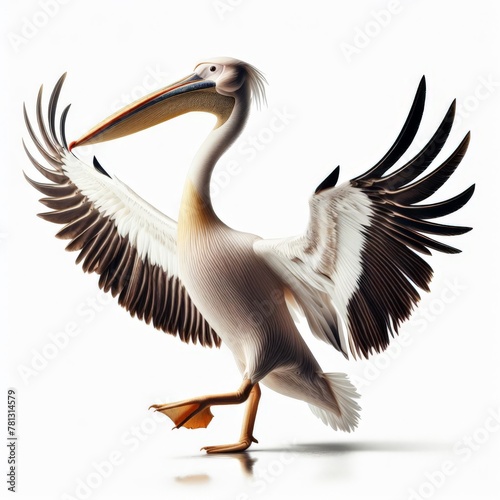 Image of isolated pelican against pure white background, ideal for presentations 
