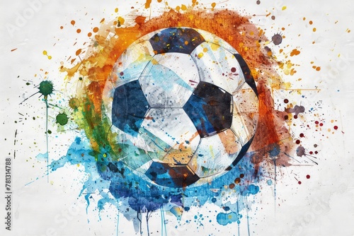 Soccer ball watercolor abstract picture.