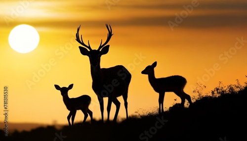 silhouette of a deer  sunset background 