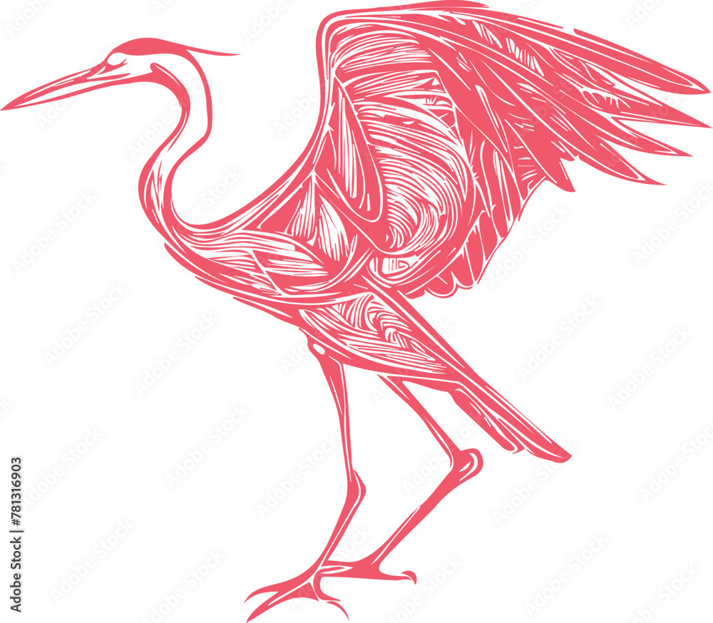 Fototapeta premium vector sketch drawing of a heron flapping its wings