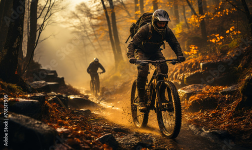 Autumn's Golden Trail: A Mountain Biker's Dream in Fiery Fall Foliage © Bartek