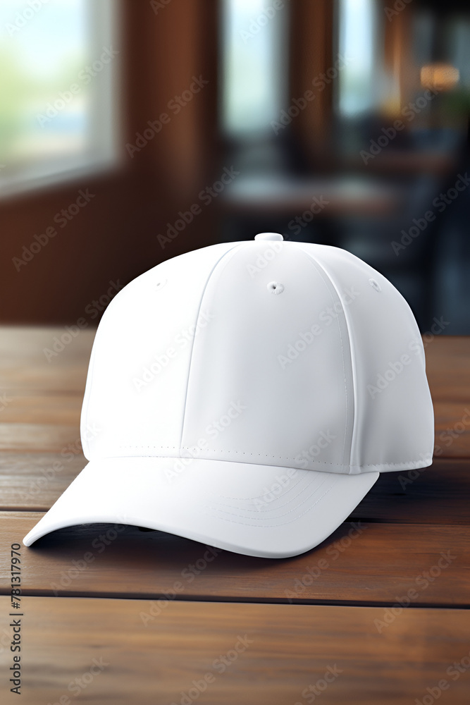 Blank White Base Cap Mockup on the Table Blank White Base Cap Mockup on the Table