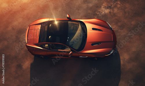 Old Retro Luxury Orange Color Car Parked in The Floor Aerial View