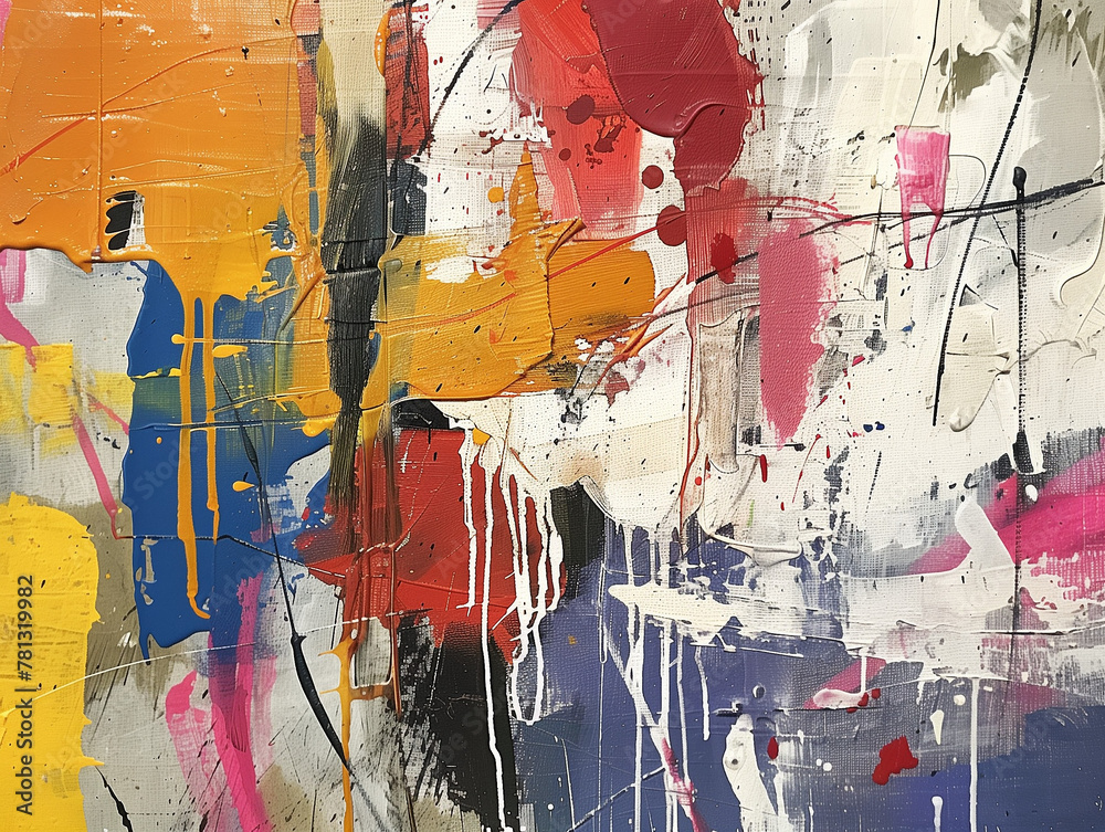 Fototapeta premium Abstract painting with sweeping brushstrokes and drips.