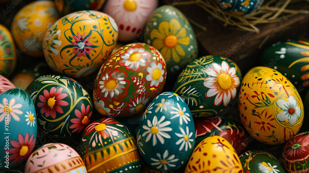Easter picture with painted Easter eggs Easter picture with painted Easter eggs