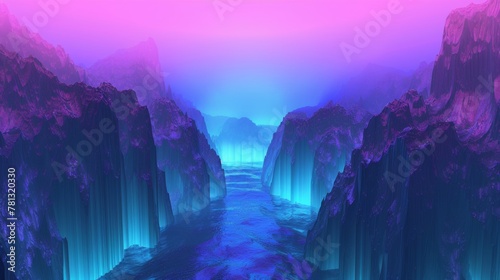 Mystical Neon Canyon: A Surreal Landscape in Vivid Colors.