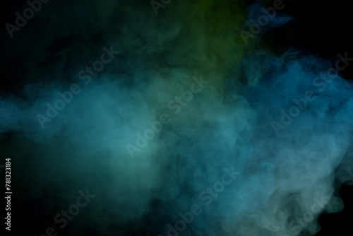 Blue and yellow steam on a black background.