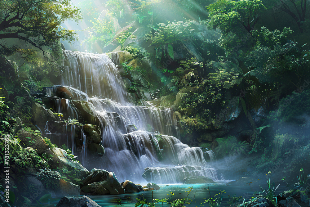 Generative ai on theme of beautiful majestic waterfall in natural nature, national park attraction Generative ai on theme of beautiful majestic waterfall in natural nature, national park attraction