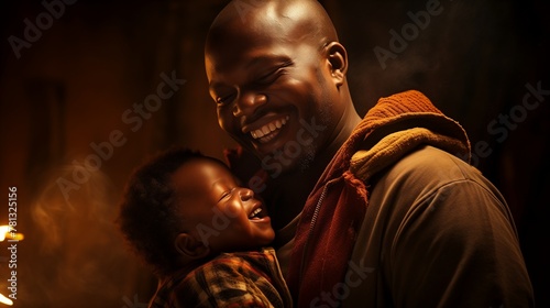 The endearing embrace of an African father holding his little one, their laughter echoing the love they share.