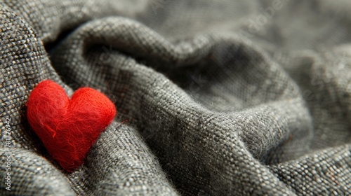 Red heart on gray fabric