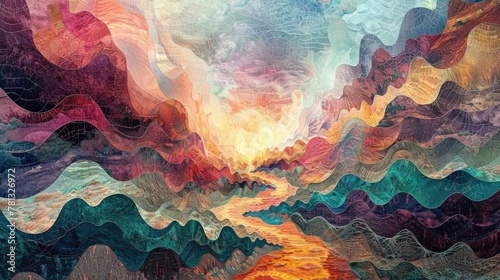 Captivating Mosaic of Surreal Dreamscapes Inviting Adventurous through Vibrant Colors and Intricate Patterns