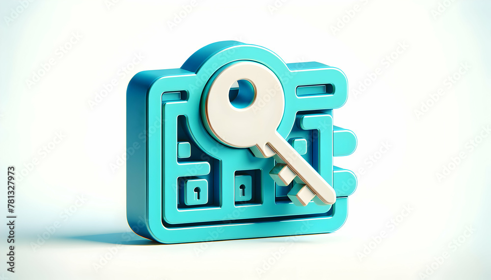 3D Key Icon for Secure Encryption and Privacy in Cyber Security Theme on White Background 3D Key Icon for Secure Encryption and Privacy in Cyber Security Theme on White Background