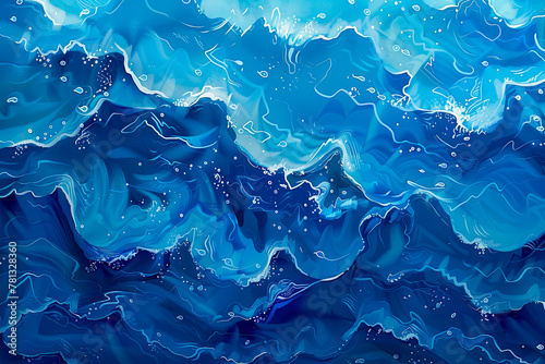 Aerial view to waves in ocean. Blue clean wavy sea water background