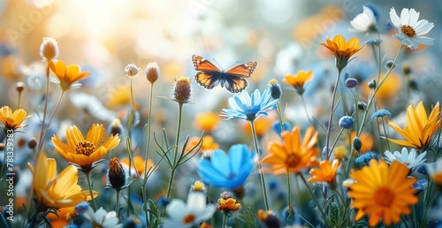 Beautiful butterflies fluttering and sitting 