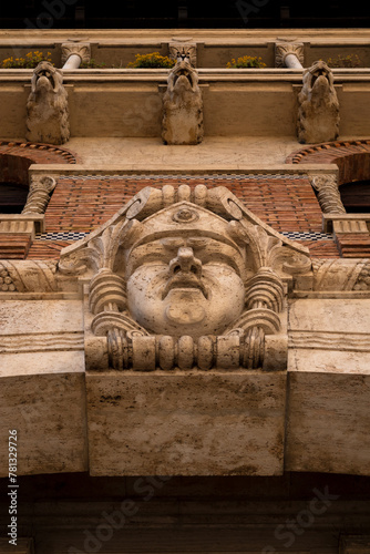 Elaborate Art Nouveau Architecture of a Historic Building in the Coppedè Quarter, Rome, Italy