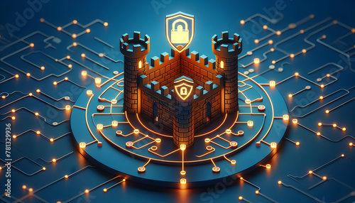 Photo realistic Firewall Fortress Icon A stronghold emblem for impenetrable network defense in cyber security theme