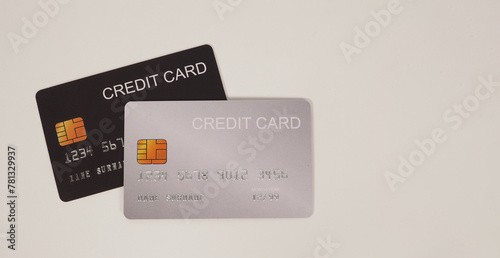 Two credit cards on white background..