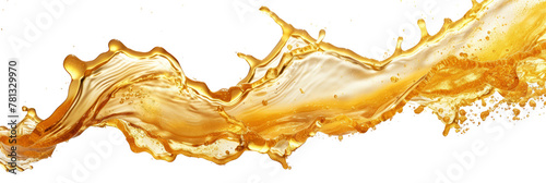 Golden oil splash cut out isolated on white background. 