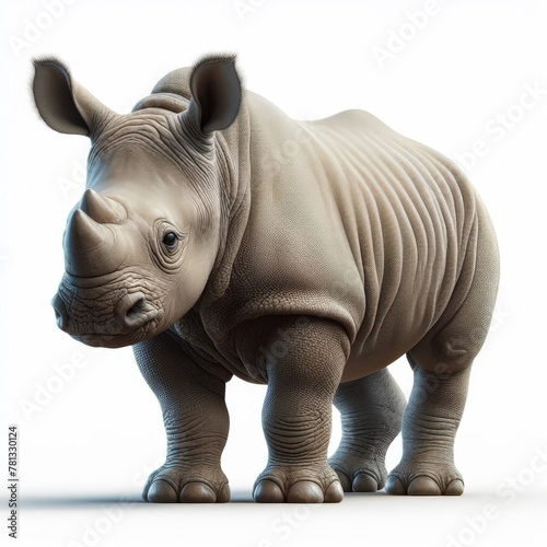 Image of isolated baby rhinoceros against pure white background, ideal for presentations 