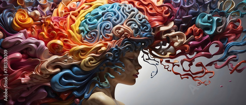 A storm of color swirls around a disembodied brain.