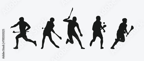 silhouette set of hurling sport. vector illustration.