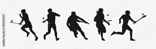 silhouette set of hurling sport. vector illustration.