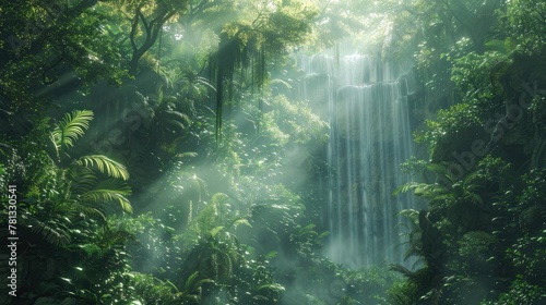 Enchanting Voyage Through a Lush Misty Forest Waterfall Wonderland Inviting Adventurous and Discovery