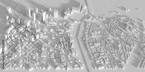 3D rendering of the Los Angeles cityscape. 3D illustration of an aerial view of Los Angeles.