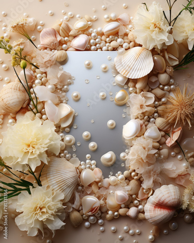 white sheet of paper surrounded by beige shells, design, ornament, patterns, sea, sand, maritime, style, wallpaper, summer, layout, top view, plants, nature, ocean