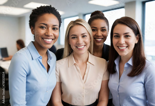 Group Photo of DEI Mixed Ethnic Woman in Professional Workplace Environment, Female Workforce Influence Making a Difference in Business and Economy