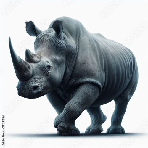 Image of isolated rhinoceros against pure white background  ideal for presentations 