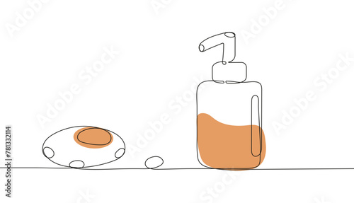 Liquid soap in continuous line style. Dispenser vector.