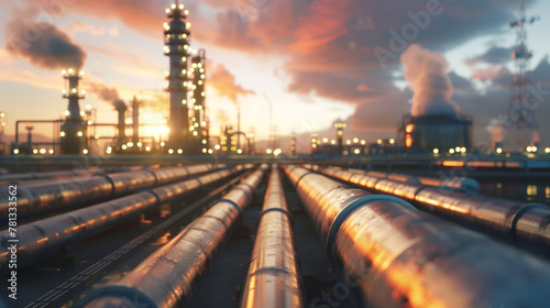 Oil and gas power plant refinery. oil production and petrochemical factory infrastructure. illustration banner with copy space. 