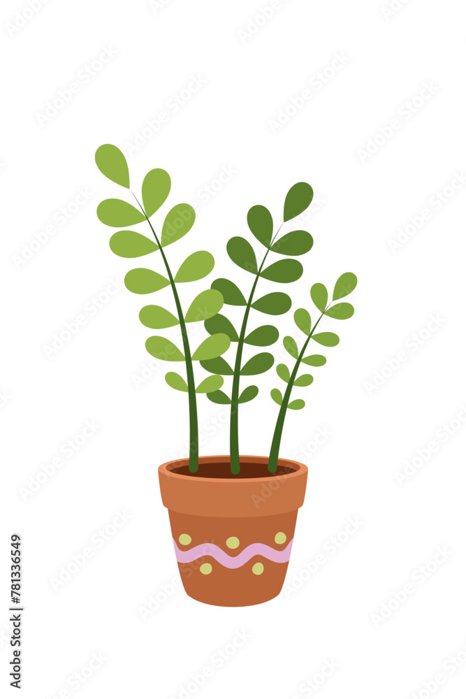 A houseplant in a pot. Zamiokulkas. Garden in the house. Vector. A houseplant in a pot. Zamiokulkas. Garden in the house. Vector.