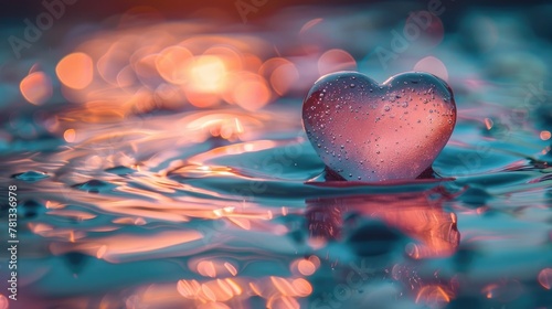 Gentle Heart Shaped Splash of Pastel Hued Water Rippling Across a Serene Pond Reflecting the Soft Tones of the Sky Above and Evoking Feelings of Love