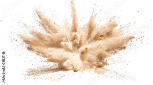 bright beige paint color powder festival explosion burst isolated white background. 