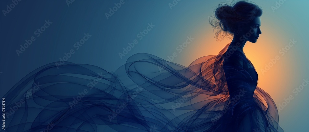 Fototapeta premium Concept silhouette flame idea space, woman in blue dress