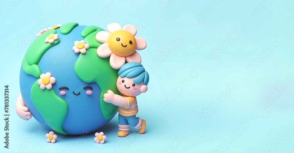 Plasticine clay 3D cute Earth with boy, Earth Day Plasticine clay 3D cute Earth with boy, Earth Day