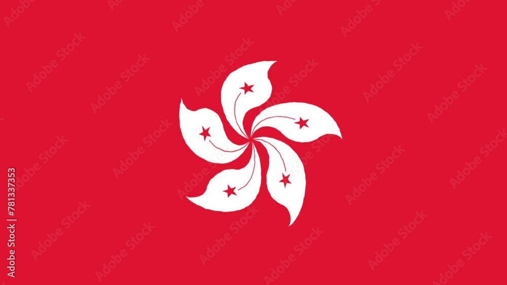 Stylized Cartoon Waving Flag of Hong Kong, Animated Background in Hand Drawn Style, 4k Video. Hong Kong, China, Flowing Motion Graphics Seamless Loop, for Backgrounds, Streaming and Channels.
