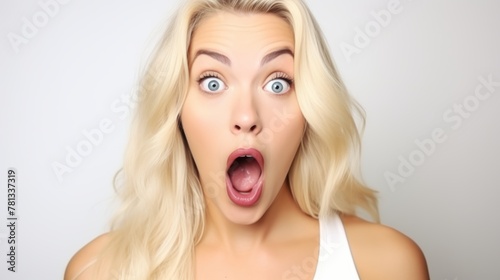 beautiful woman exited surprise face expression . female feels shocked. exciting smile and happy adorable rejoices. Very enjoy and fun relax time. wow, girl holding smartphone. Smile