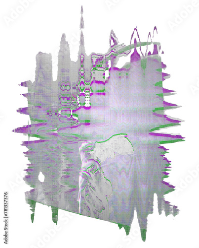 scultura alata effetto glitch art scontornato su sfondo trasparente per stampa t-shirt serigrafica digitale 3d photo